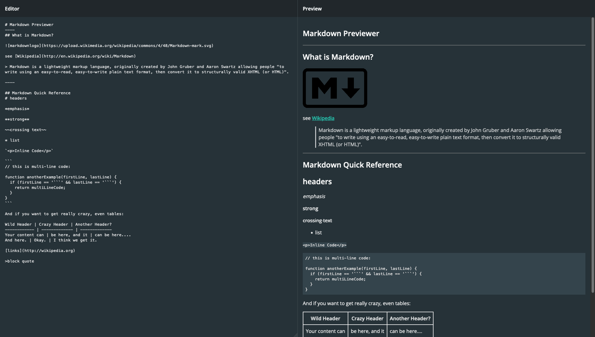 Markdown Previewer screenshot 1