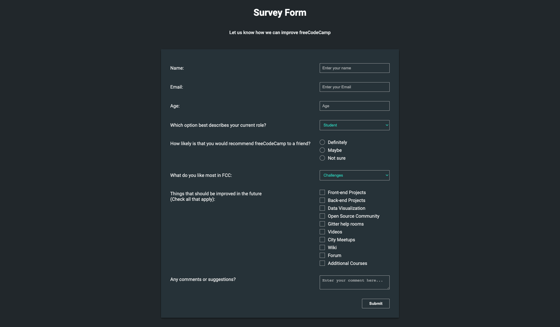 Survey Form Webpage screenshot 1